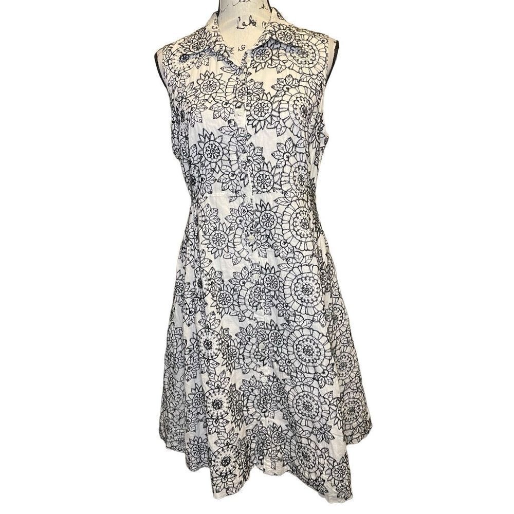 Tweeds 100% cotton black and white collared dress, Size 10